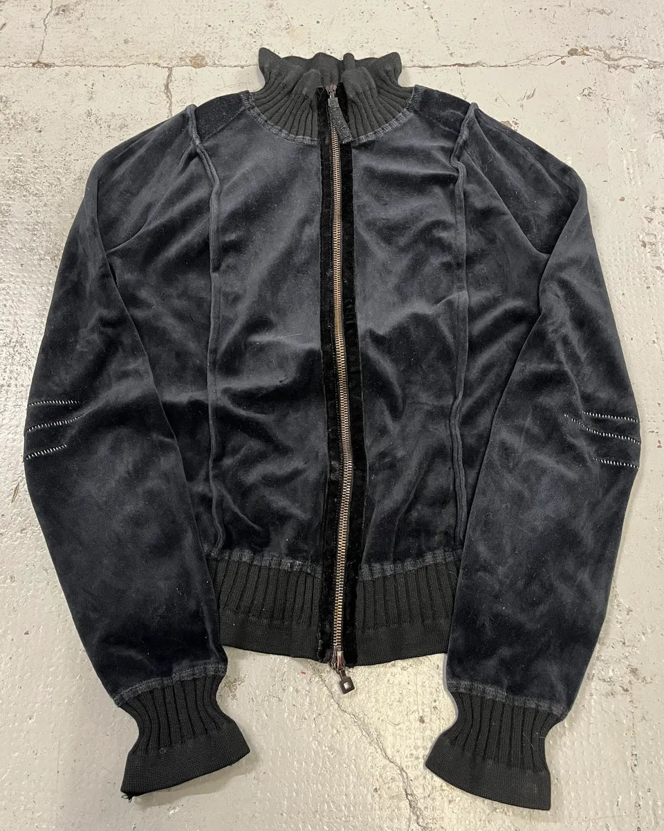2000s Marithé + François Girbaud Navy Velvet Zip Up Sweater MPutWte 3
