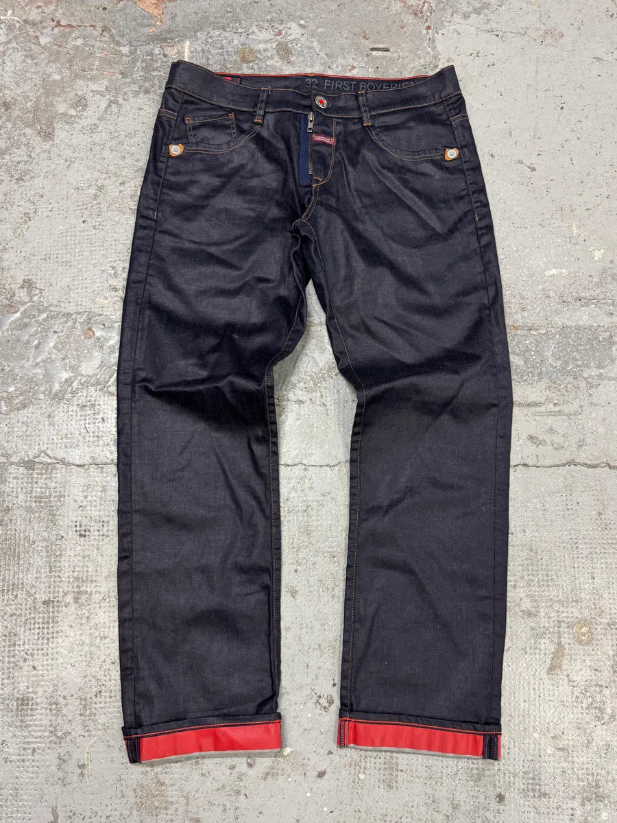 2000s Marithé + François Girbaud Navy Waxed Effect Slim Pants TojxqjZ 0