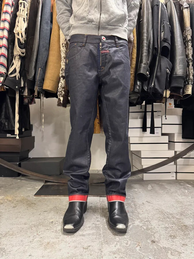 2000s Marithé + François Girbaud Navy Waxed Effect Slim Pants TojxqjZ 1