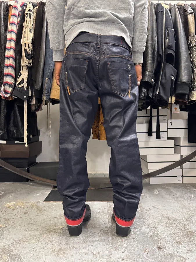 2000s Marithé + François Girbaud Navy Waxed Effect Slim Pants TojxqjZ 2