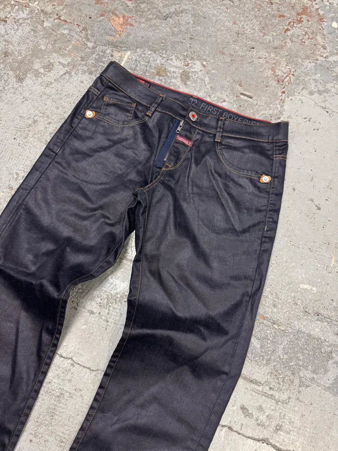 2000s Marithé + François Girbaud Navy Waxed Effect Slim Pants TojxqjZ 8