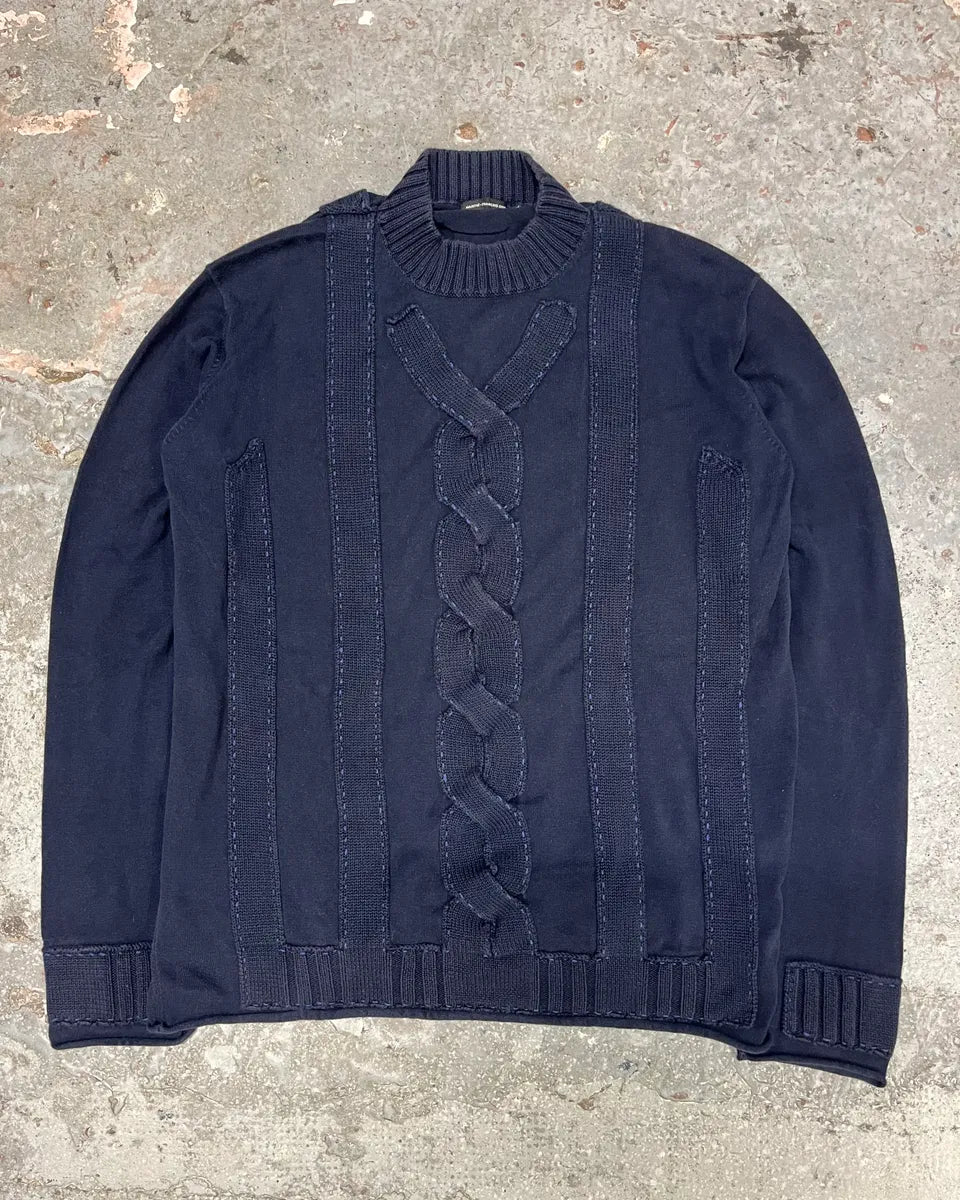 2000s Marithé + François Girbaud Navy Wool Abstract Sweater (XL) xiCYapF 0