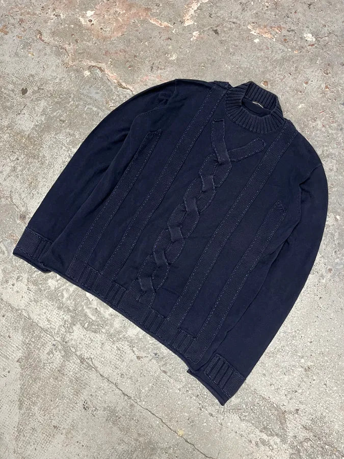 2000s Marithé + François Girbaud Navy Wool Abstract Sweater (XL) xiCYapF 1