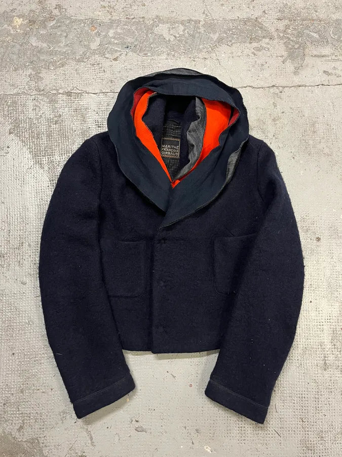 2000s Marithé + François Girbaud Navy Wool Buttoned Extra Collar Jacket PQdkJoM 2