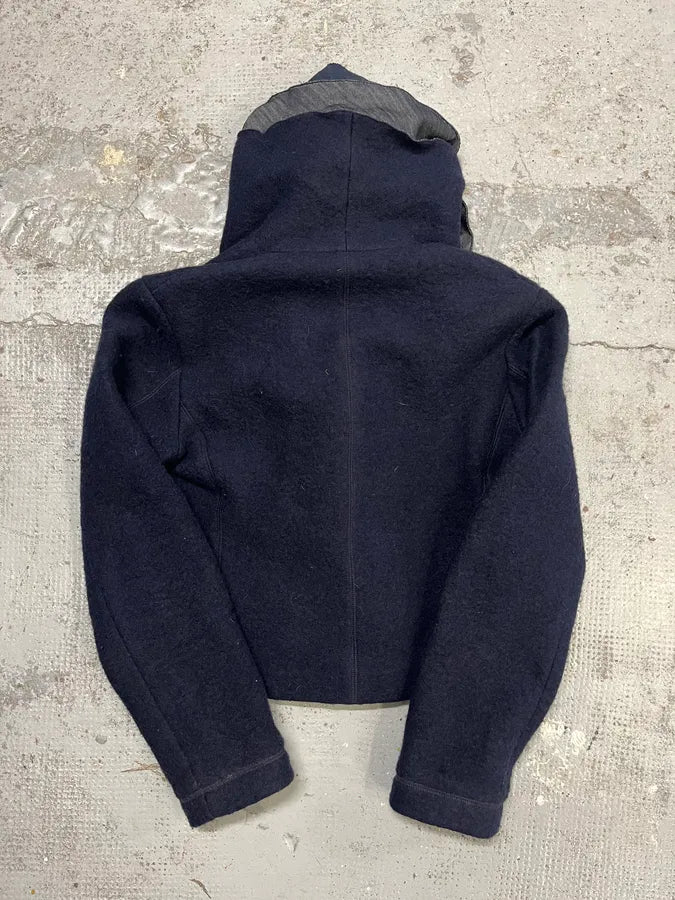 2000s Marithé + François Girbaud Navy Wool Buttoned Extra Collar Jacket PQdkJoM 3