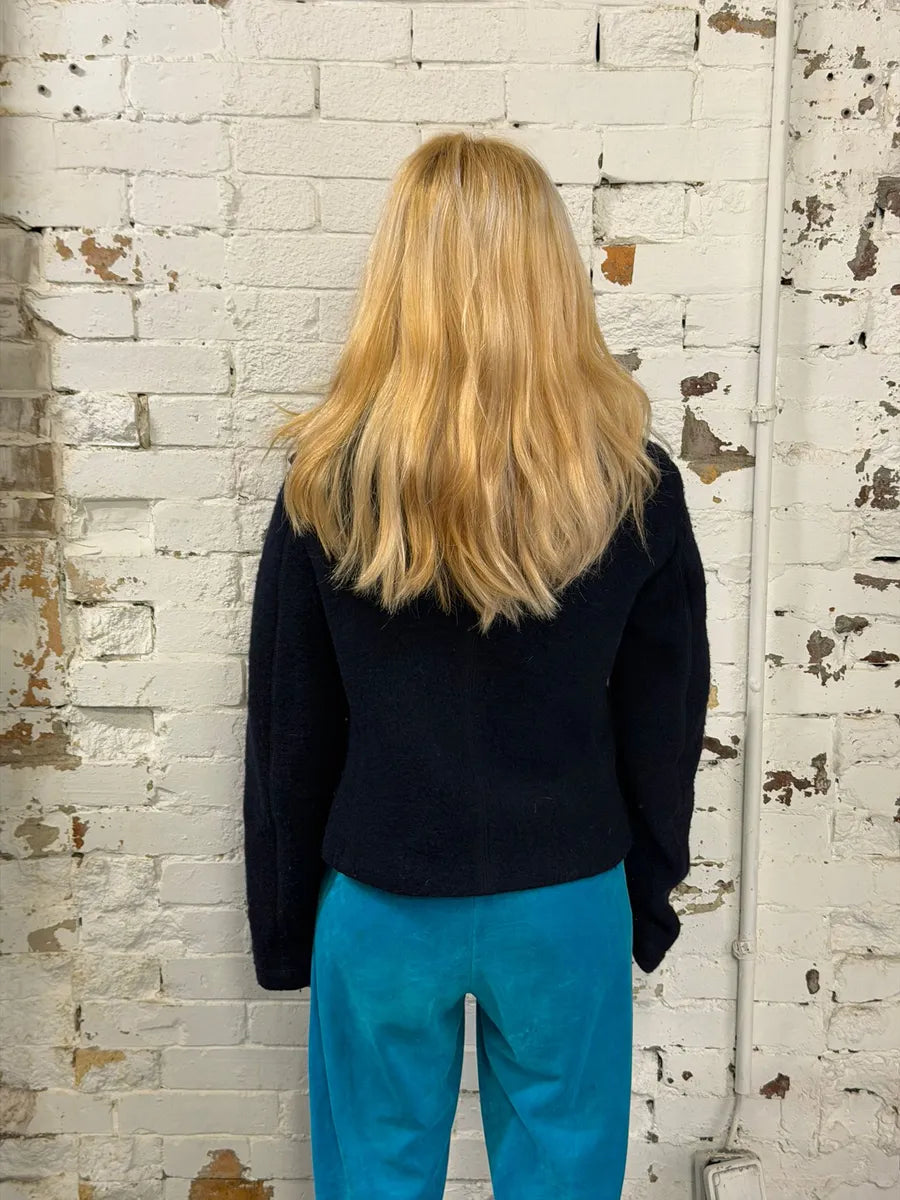 2000s Marithé + François Girbaud Navy Wool Buttoned Extra Collar Jacket PQdkJoM 1