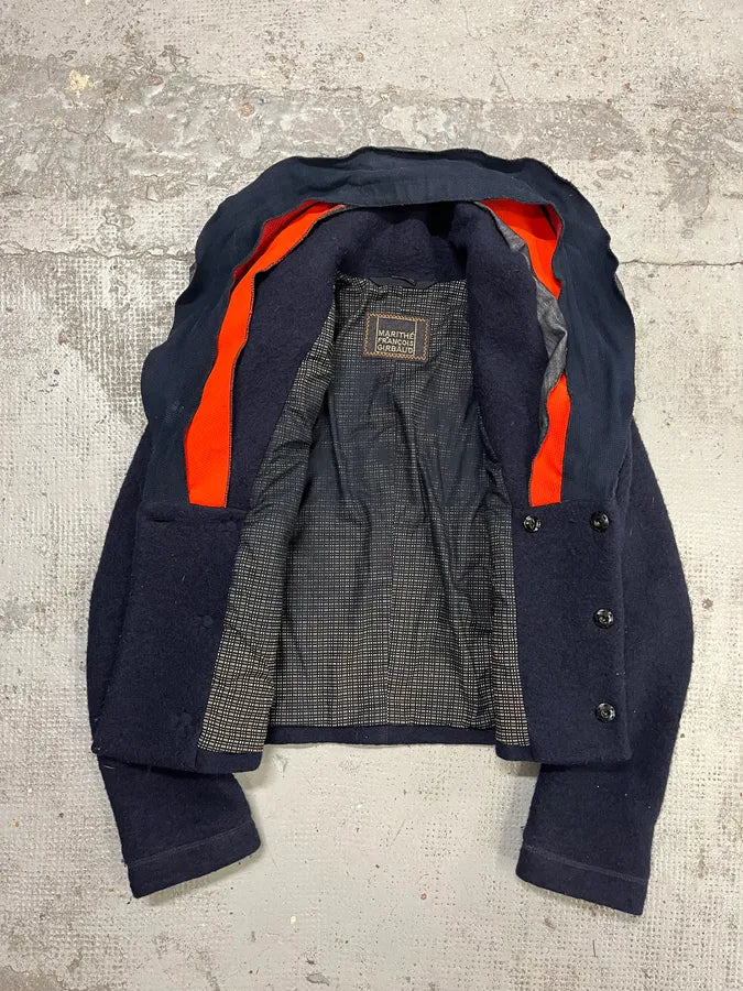 2000s Marithé + François Girbaud Navy Wool Buttoned Extra Collar Jacket PQdkJoM 5
