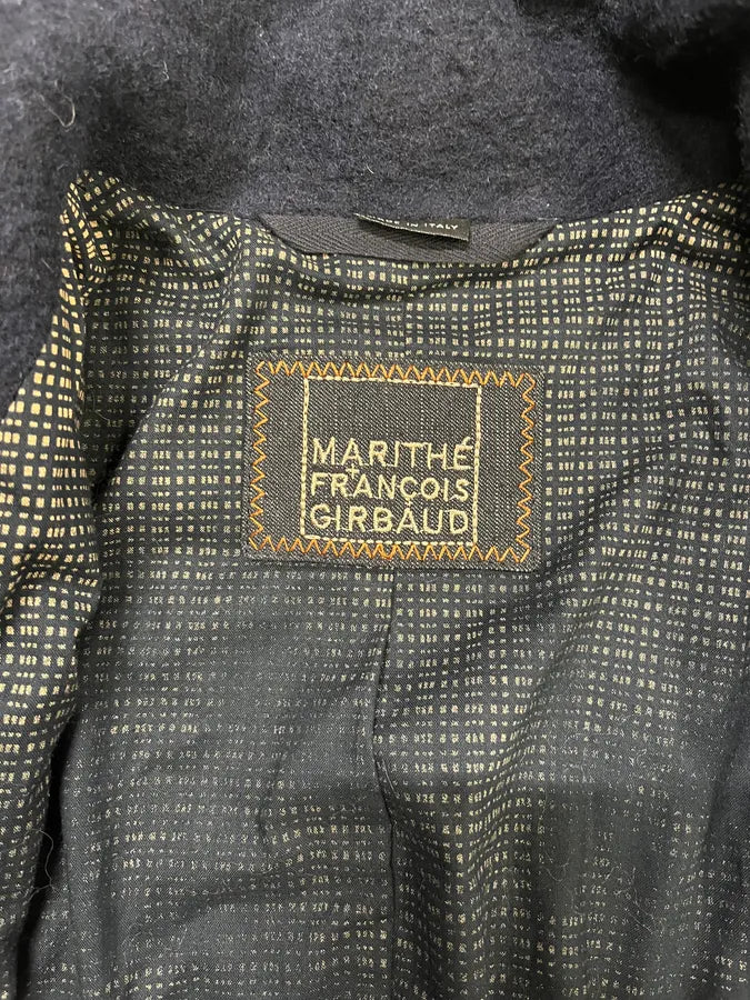 2000s Marithé + François Girbaud Navy Wool Buttoned Extra Collar Jacket PQdkJoM 6