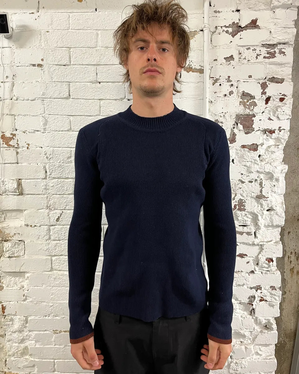 2000s Marithé + François Girbaud Navy Wool Contrast Cuff Sweater QdVOijA 1