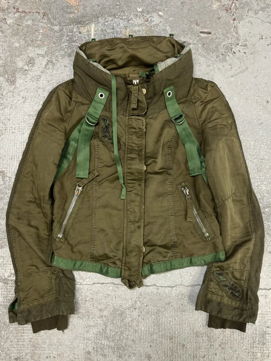 2000s Marithé + François Girbaud Olive Bondage Cropped Hybrid Jacket (S) XVxNYIJ 0