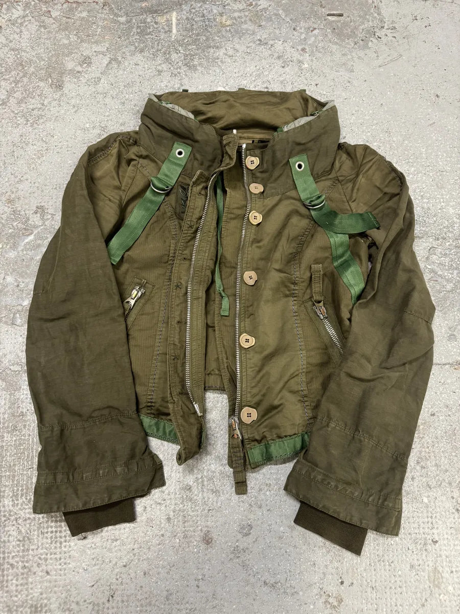 2000s Marithé + François Girbaud Olive Bondage Cropped Hybrid Jacket (S) XVxNYIJ 3