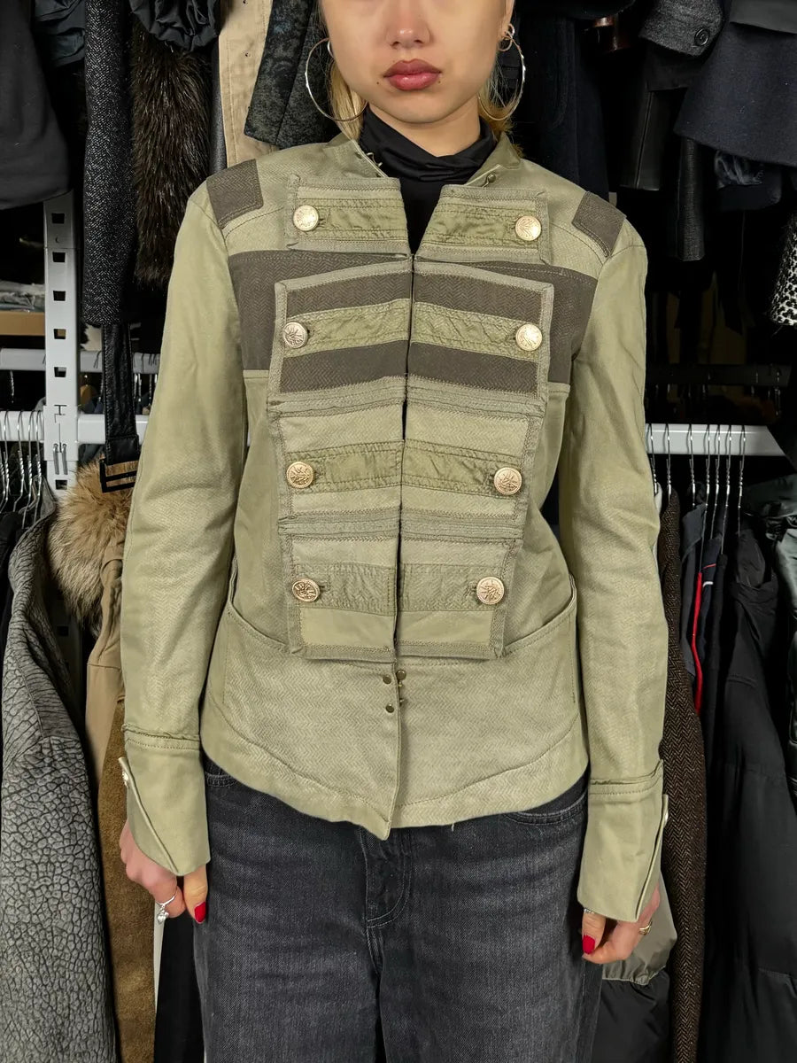 2000s Marithé + François Girbaud Olive Green Officier Buttoned Jacket ptYaUxc 1