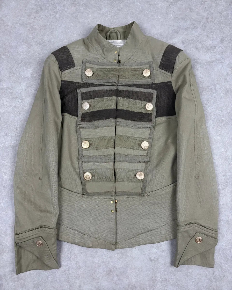 2000s Marithé + François Girbaud Olive Green Officier Buttoned Jacket ptYaUxc 0