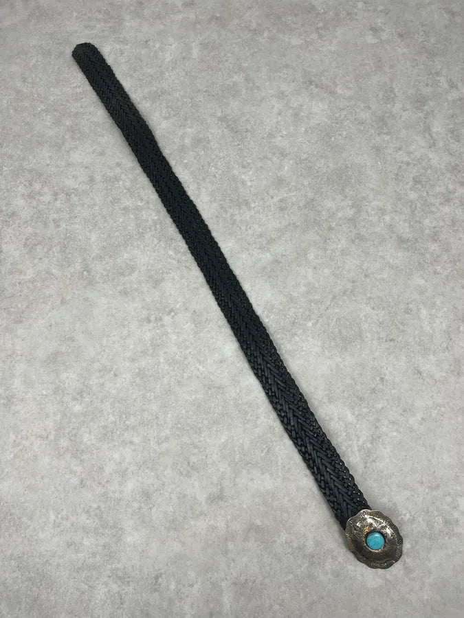 2000s Marithé + François Girbaud Ornament Buckle Black Woven Leather Belt OCYUcOt 6