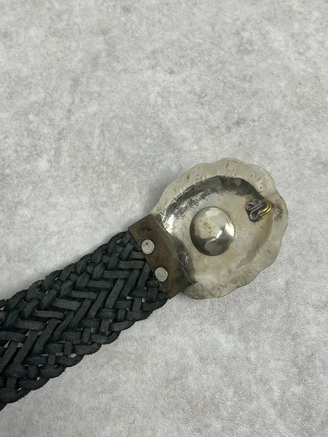 2000s Marithé + François Girbaud Ornament Buckle Black Woven Leather Belt OCYUcOt 4