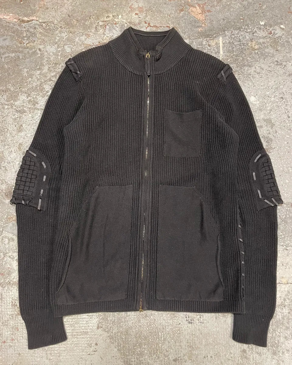 2000s Marithé + François Girbaud Padded Black Wool Signature Crafted Zip-Up Sweater (L) njsLpjW 0