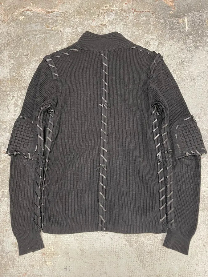 2000s Marithé + François Girbaud Padded Black Wool Signature Crafted Zip-Up Sweater (L) njsLpjW 1