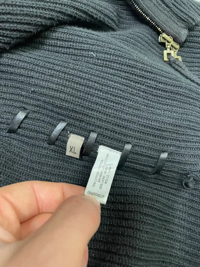 2000s Marithé + François Girbaud Padded Black Wool Signature Crafted Zip-Up Sweater (L) njsLpjW 11