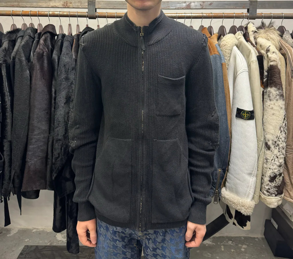 2000s Marithé + François Girbaud Padded Black Wool Signature Crafted Zip-Up Sweater (L) njsLpjW 2