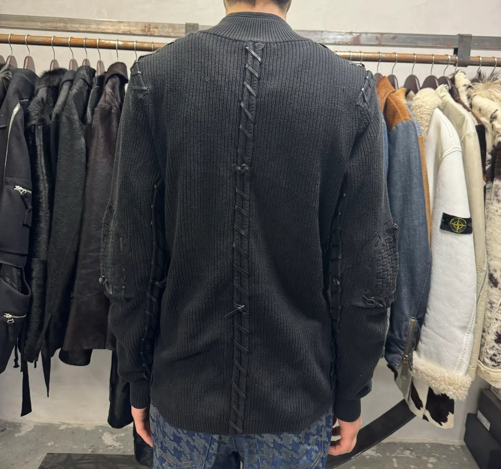 2000s Marithé + François Girbaud Padded Black Wool Signature Crafted Zip-Up Sweater (L) njsLpjW 3