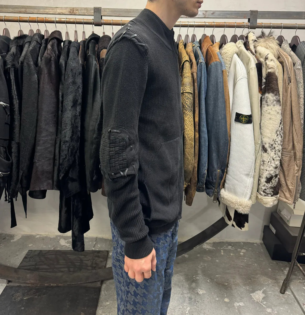 2000s Marithé + François Girbaud Padded Black Wool Signature Crafted Zip-Up Sweater (L) njsLpjW 4