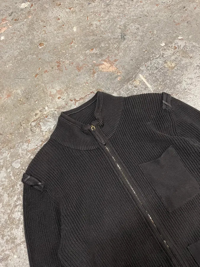 2000s Marithé + François Girbaud Padded Black Wool Signature Crafted Zip-Up Sweater (L) njsLpjW 5