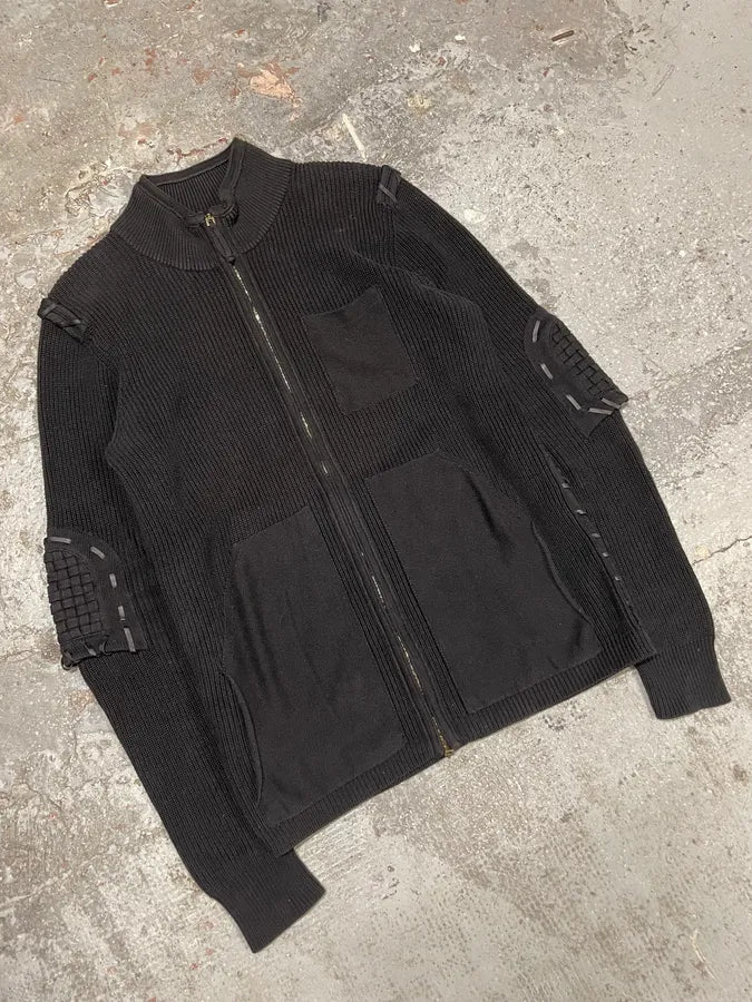 2000s Marithé + François Girbaud Padded Black Wool Signature Crafted Zip-Up Sweater (L) njsLpjW 6