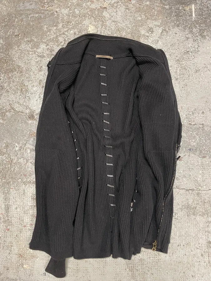 2000s Marithé + François Girbaud Padded Black Wool Signature Crafted Zip-Up Sweater (L) njsLpjW 7
