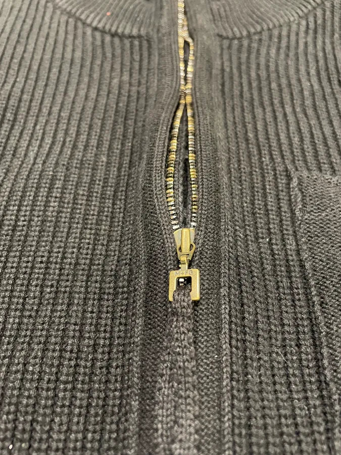 2000s Marithé + François Girbaud Padded Black Wool Signature Crafted Zip-Up Sweater (L) njsLpjW 9