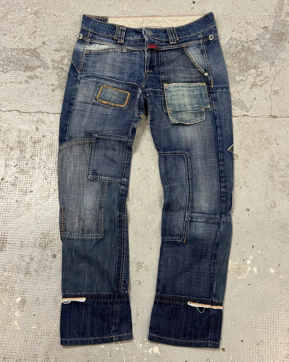 2000s Marithé + François Girbaud Patchwork Blue Denim Jeans KGSgfWt 0