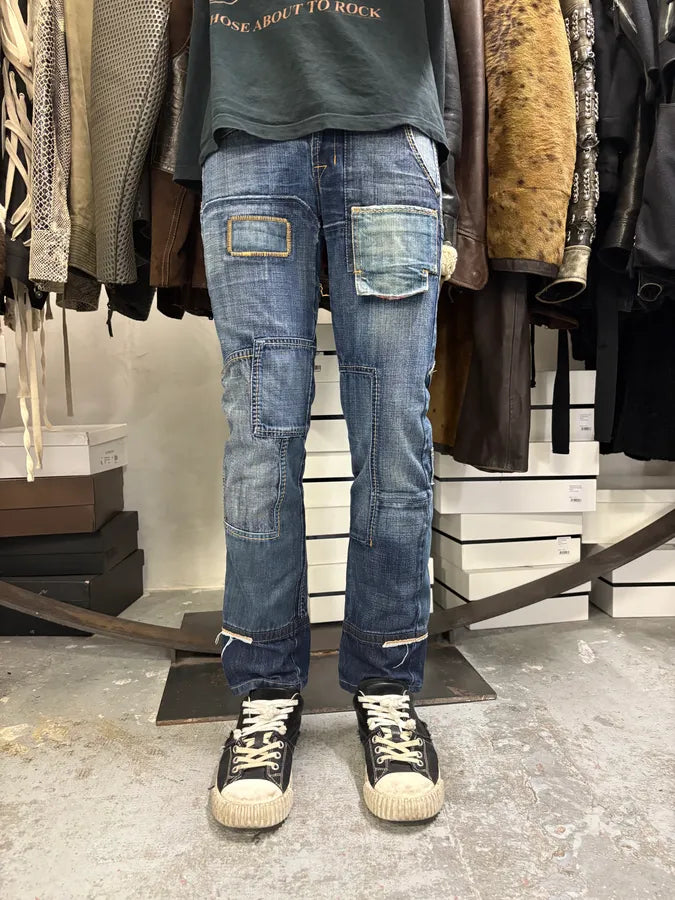 2000s Marithé + François Girbaud Patchwork Blue Denim Jeans KGSgfWt 1