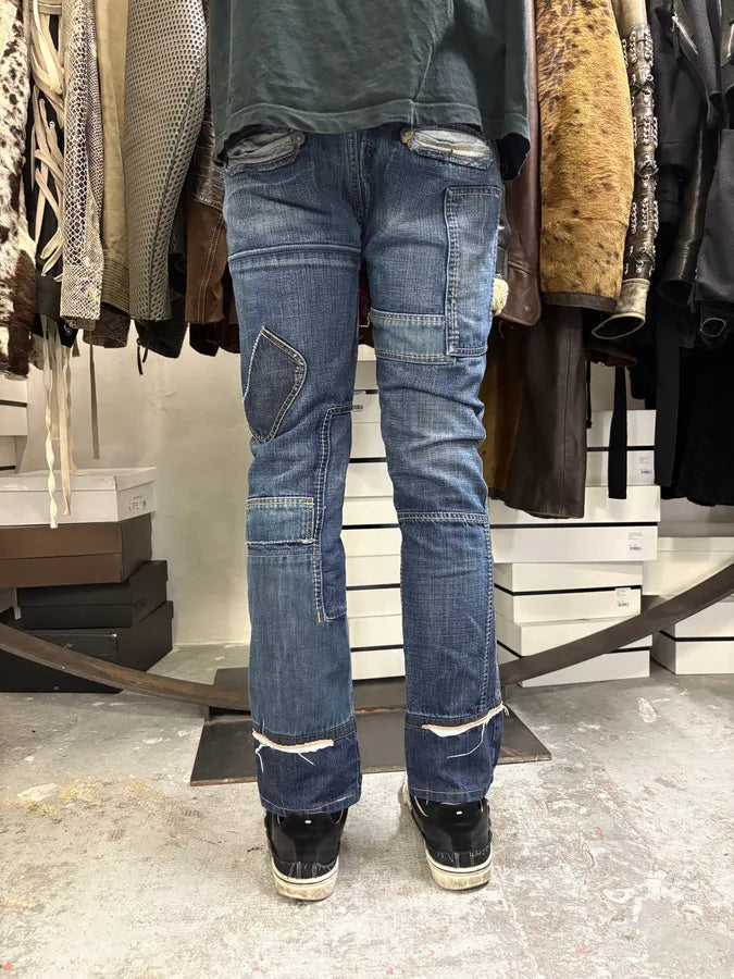 2000s Marithé + François Girbaud Patchwork Blue Denim Jeans KGSgfWt 3