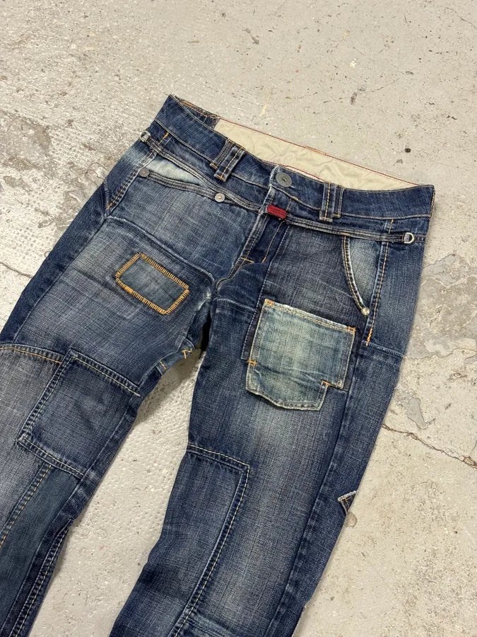 2000s Marithé + François Girbaud Patchwork Blue Denim Jeans KGSgfWt 4
