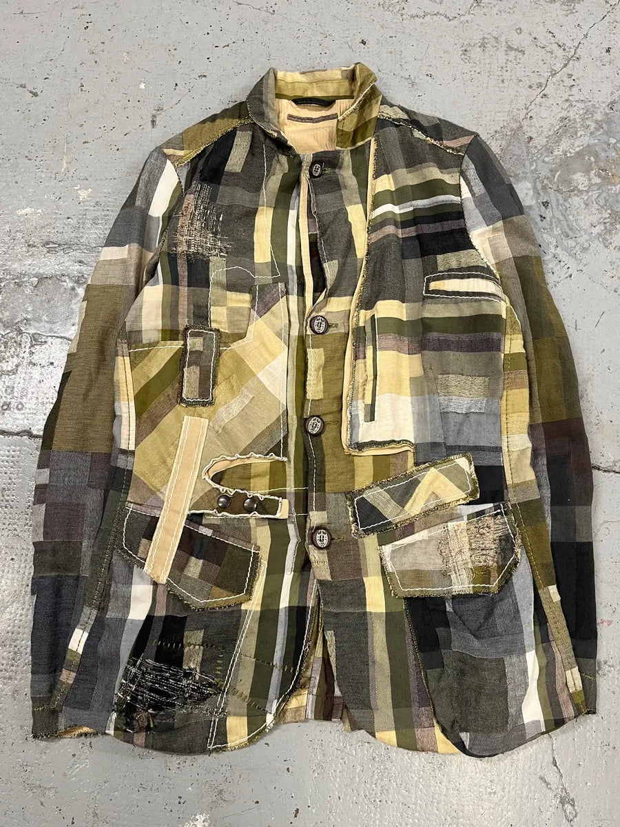 2000s Marithé + François Girbaud Patchwork Khaki Blazer Jacket XdYpmVj 0