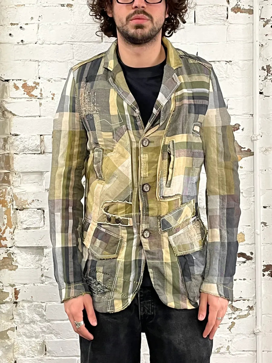 2000s Marithé + François Girbaud Patchwork Khaki Blazer Jacket XdYpmVj 1