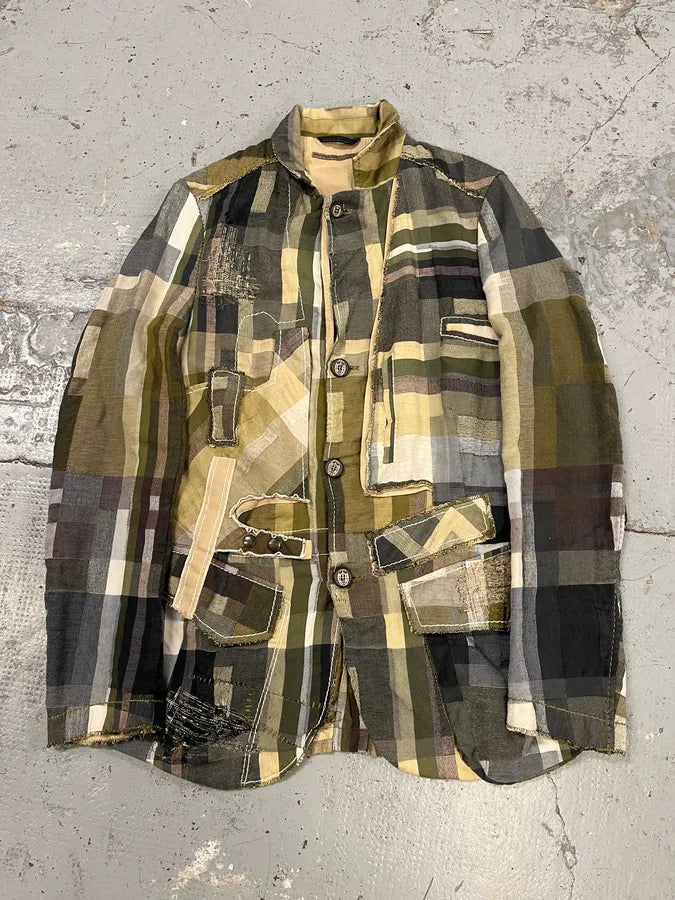 2000s Marithé + François Girbaud Patchwork Khaki Blazer Jacket XdYpmVj 3