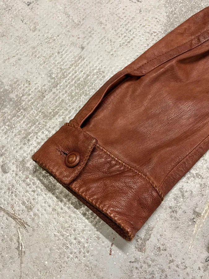 2000s Marithé + François Girbaud Red Destructured Patchwork Leather Artisanal Jacket (M/L) 11