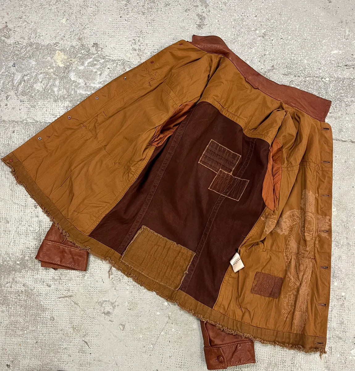 2000s Marithé + François Girbaud Red Destructured Patchwork Leather Artisanal Jacket (M/L) 3
