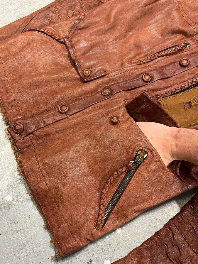 2000s Marithé + François Girbaud Red Destructured Patchwork Leather Artisanal Jacket (M/L) 4