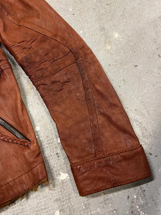 2000s Marithé + François Girbaud Red Destructured Patchwork Leather Artisanal Jacket (M/L) 6