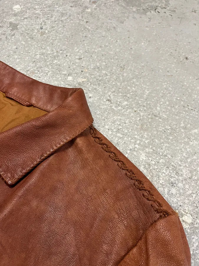 2000s Marithé + François Girbaud Red Destructured Patchwork Leather Artisanal Jacket (M/L) 8