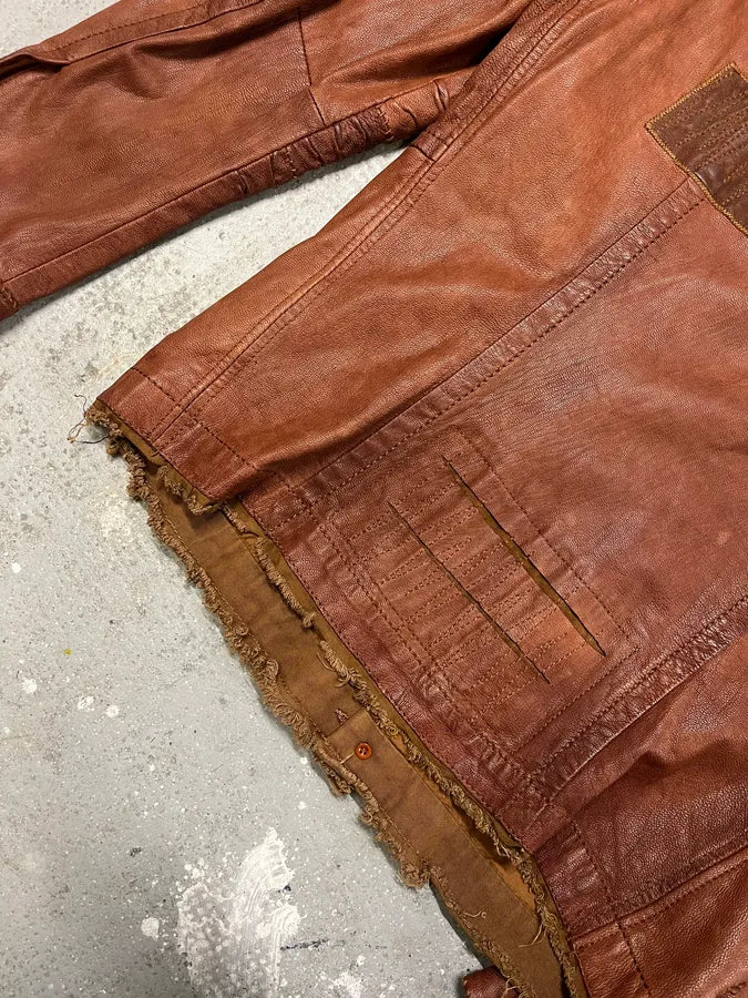 2000s Marithé + François Girbaud Red Destructured Patchwork Leather Artisanal Jacket (M/L) 9