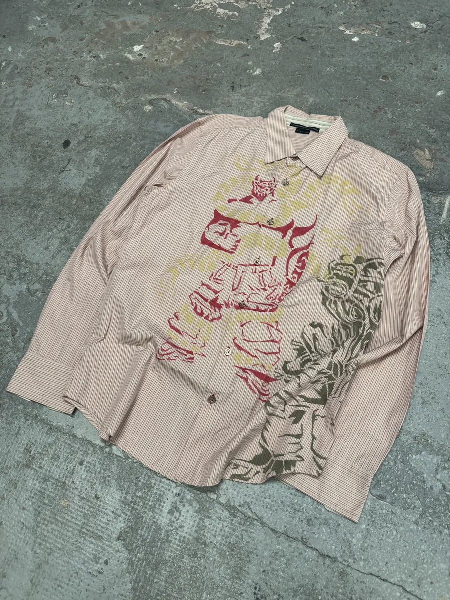 2000s Marithé + François Girbaud Red Stripes Tribal Shirt (M) 1