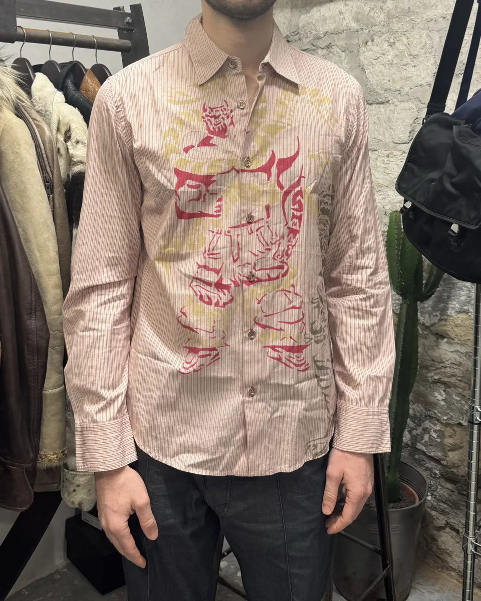 2000s Marithé + François Girbaud Red Stripes Tribal Shirt (M) 2
