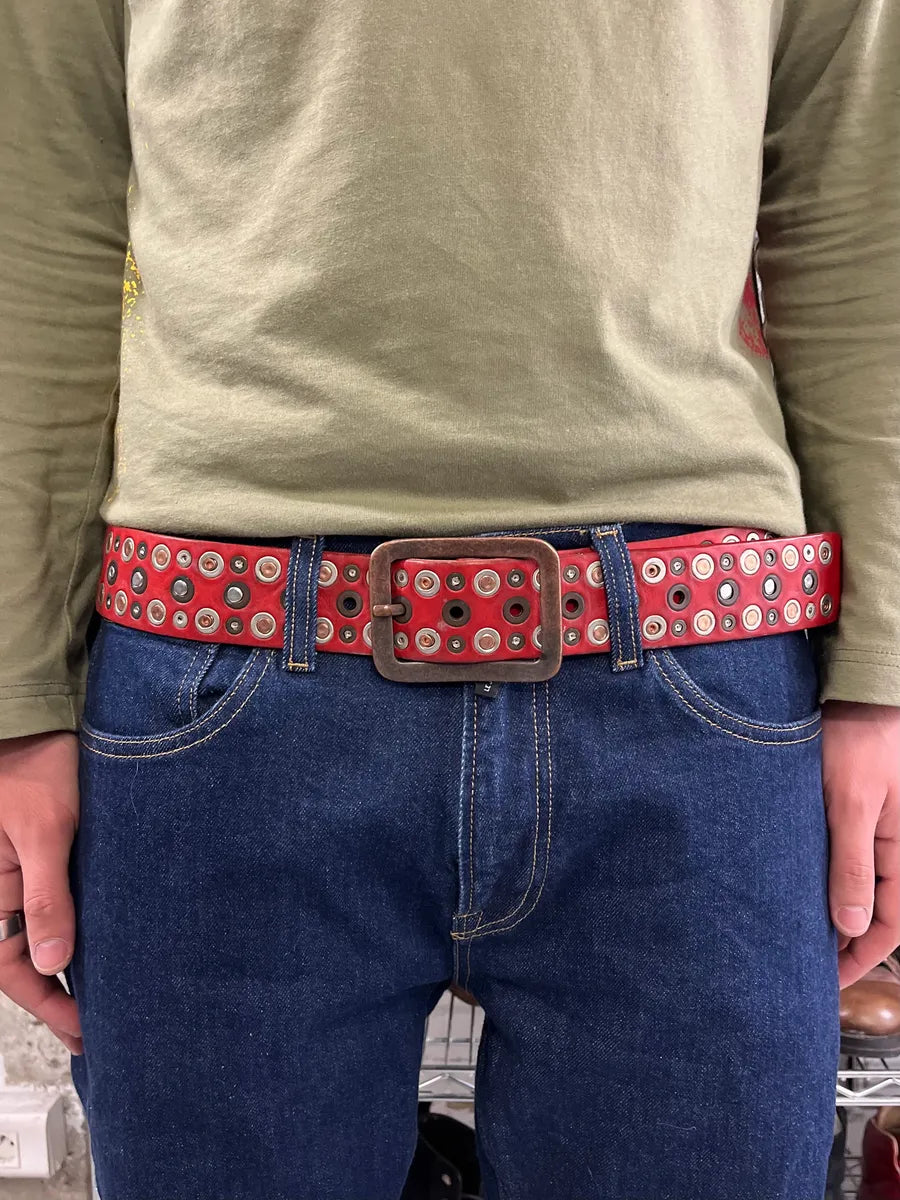 2000s Marithé + François Girbaud Red Studded Leather Belt hkoztff 0