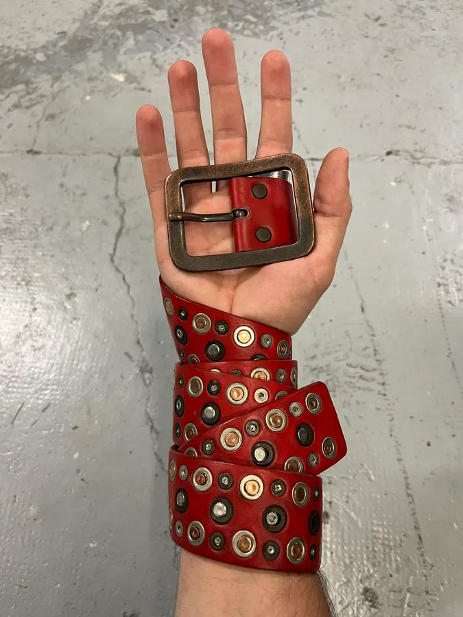 2000s Marithé + François Girbaud Red Studded Leather Belt hkoztff 1