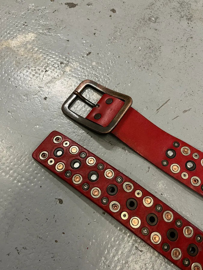 2000s Marithé + François Girbaud Red Studded Leather Belt hkoztff 2