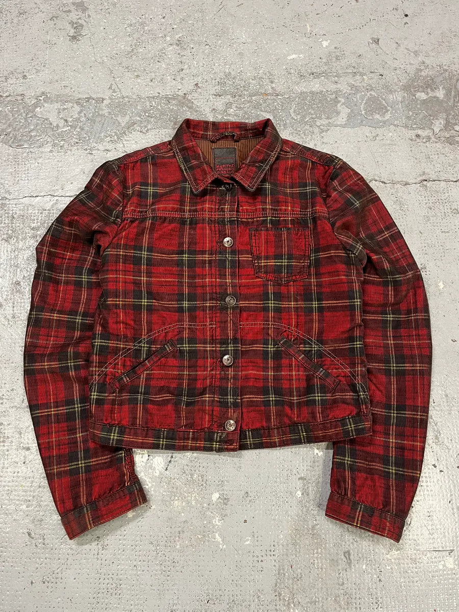 2000s Marithé + François Girbaud Red Tartan Velvet Buttoned Jacket XwwBrdC 0
