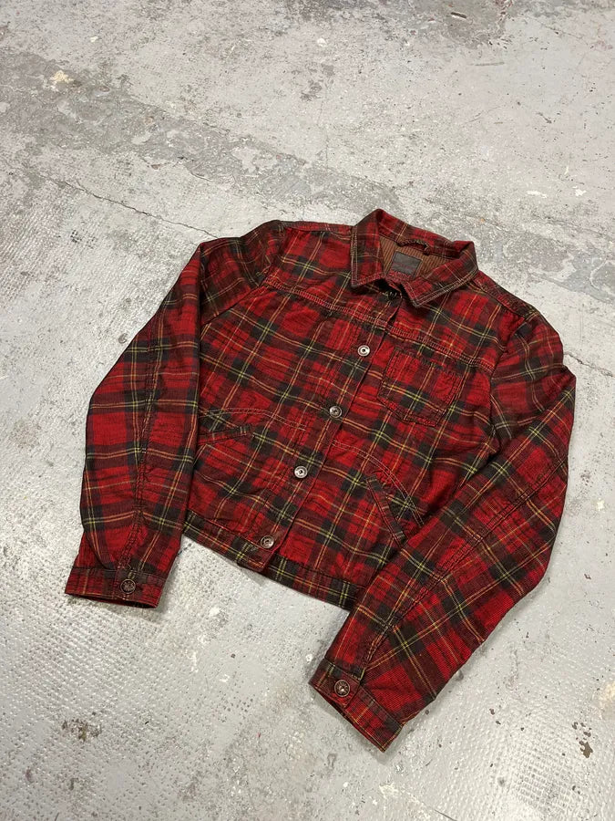 2000s Marithé + François Girbaud Red Tartan Velvet Buttoned Jacket XwwBrdC 2