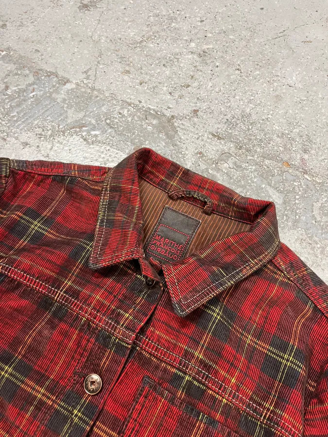 2000s Marithé + François Girbaud Red Tartan Velvet Buttoned Jacket XwwBrdC 4